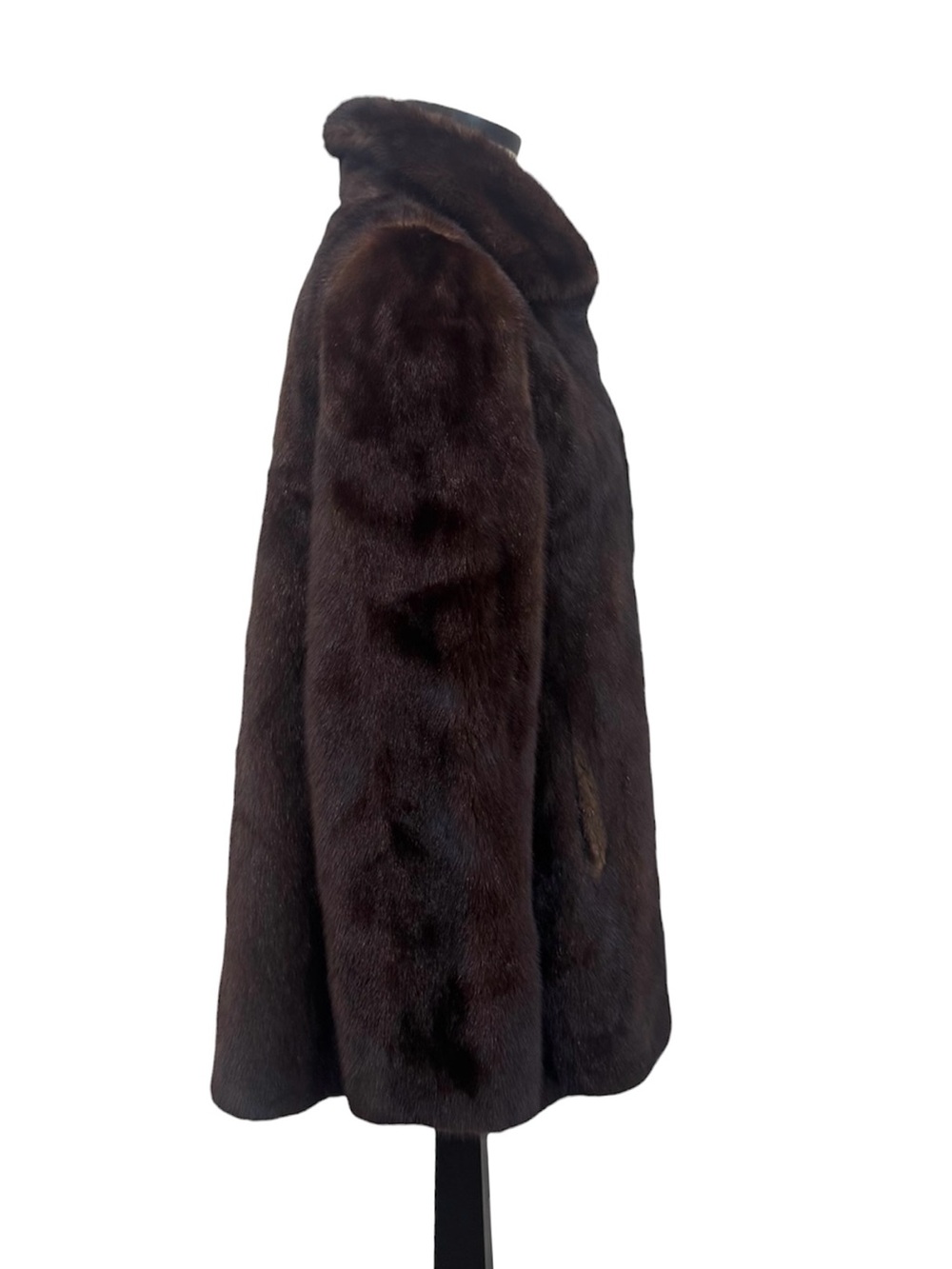 GENUINE MINK Fur Brown funnel neck coat in brown - Picture 6 of 12